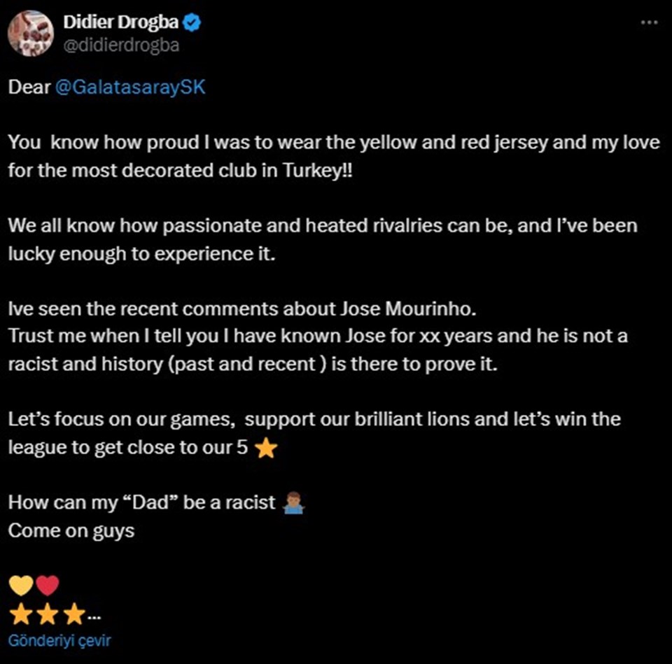 Didier Drogba'dan Jose Mourinho'ya destek: Babam nasıl ırkçı olur? - 1