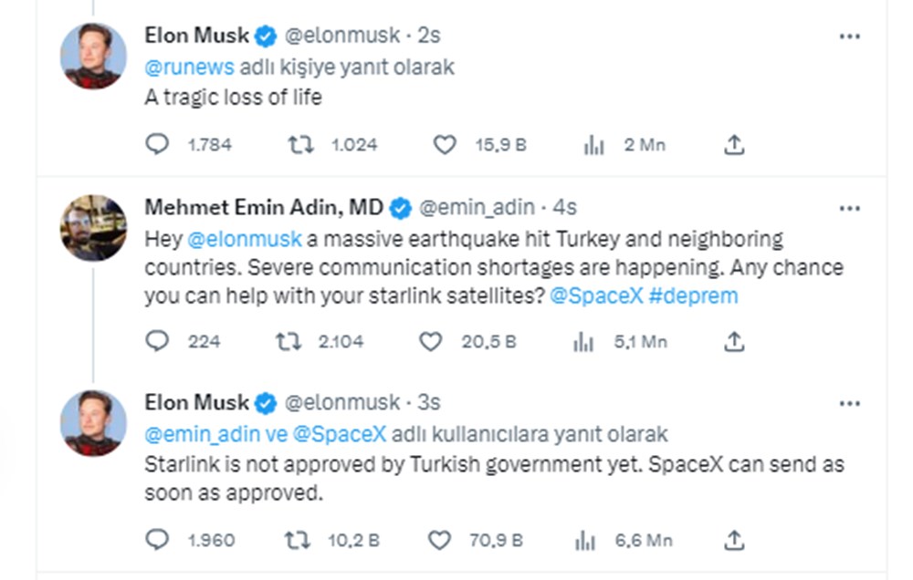 Elon Musk'tan Türkiye'deki deprem için mesaj: Starlink uydularını gönderebiliriz - 2