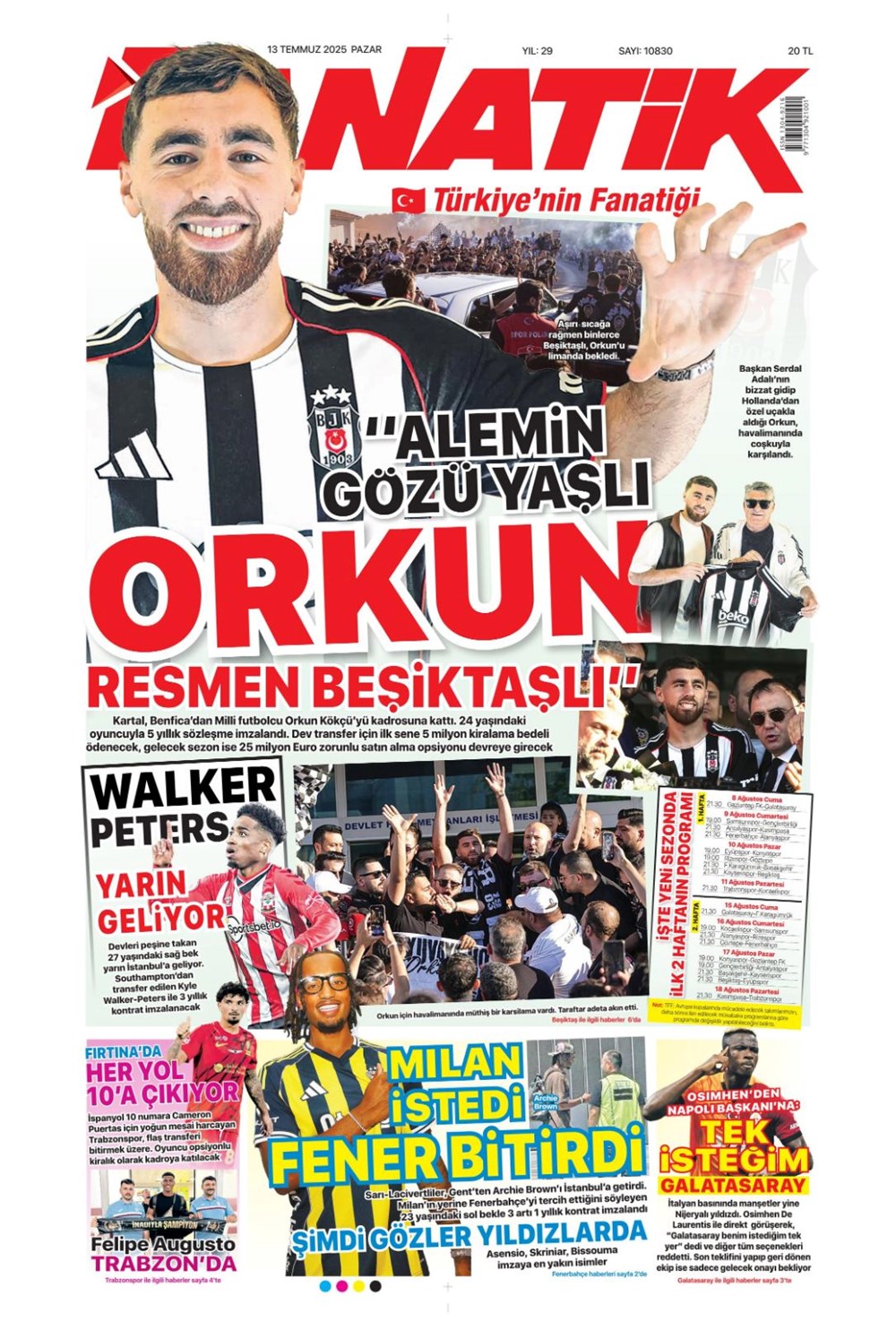 "Transfer şov" (13 Temmuz 2025 spor manşetleri) - 1