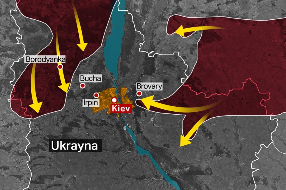 Rus birlikleri başkent Kiev'e birçok noktadan ilerliyor.
