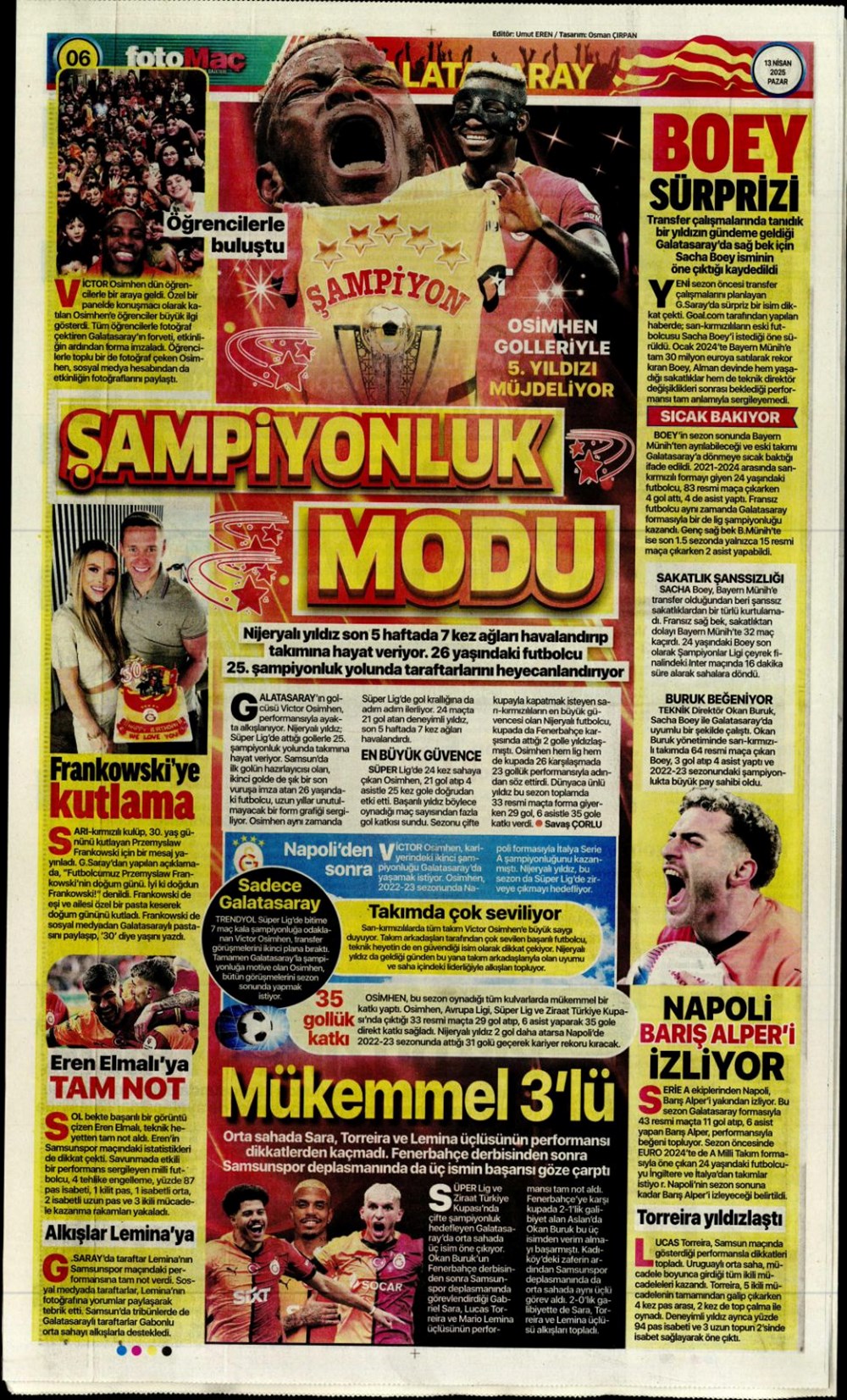 "Kartal ağır yaralı" (13 Nisan 2025 spor manşetleri) - 16