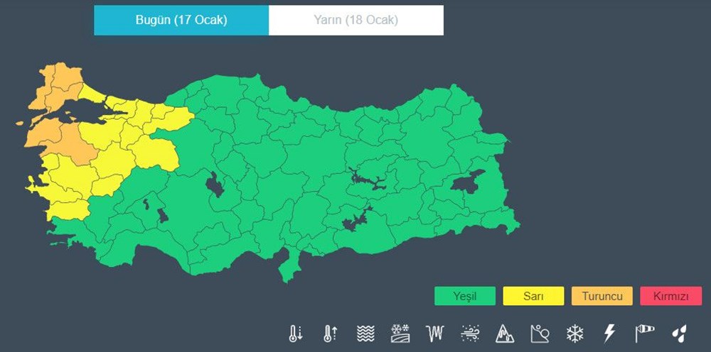 19 il için sarı ve turuncu kodlu uyarı (Bugün hava nasıl olacak?) - 7