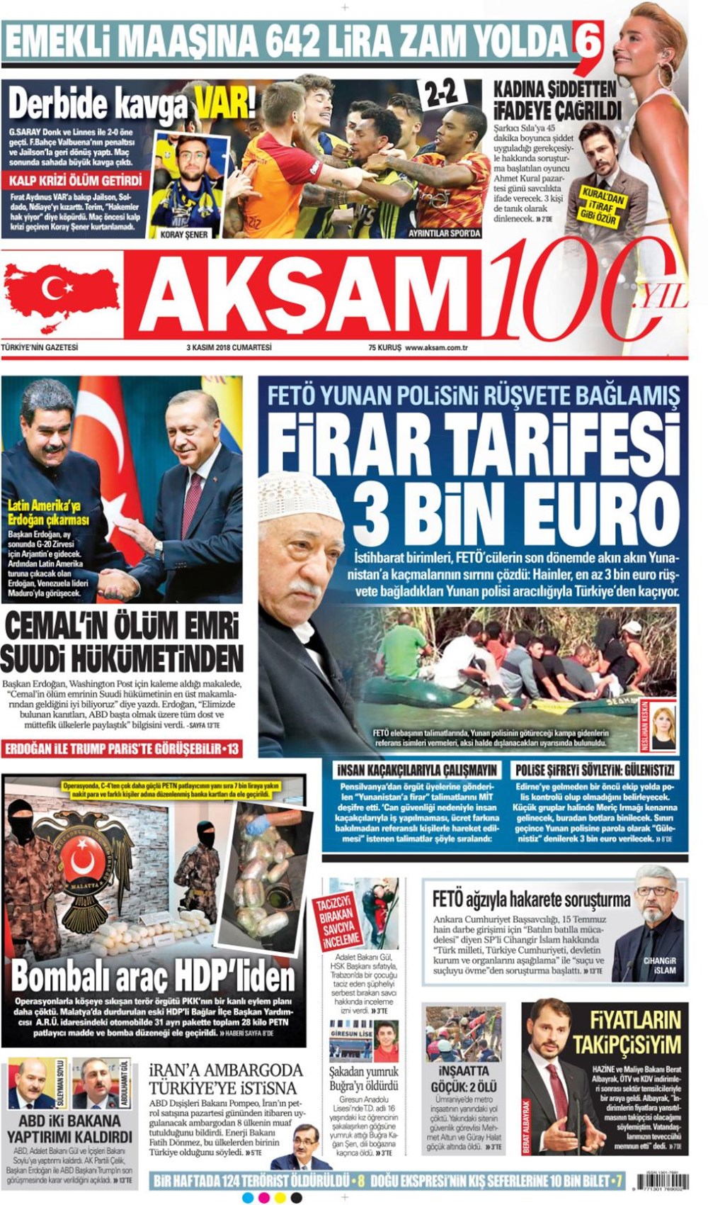 Günün gazete manşetleri 3 Kasım 2018 Son Dakika Türkiye Haberleri