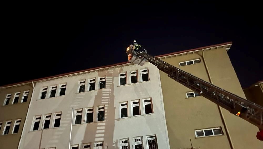 Mahsur kalan kediyi itfaiye kurtardı