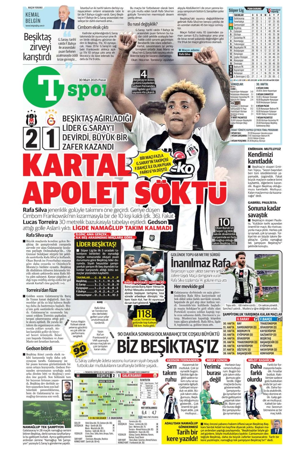 "Zirveye Kartal pençesi" (30 Mart 2025 spor manşetleri) - 16