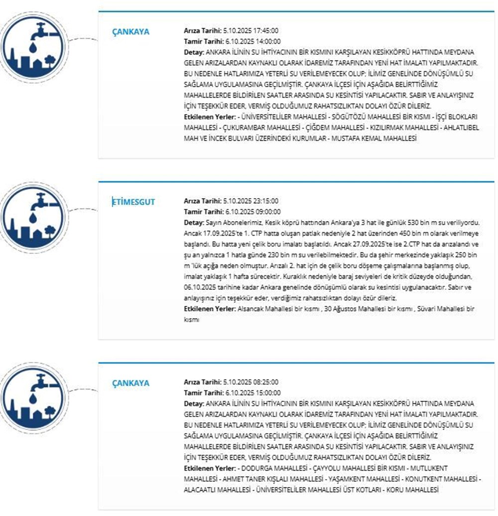 Ankara'nın 7 ilçesinde su kesintisi: Sular ne zaman gelecek? (ASKİ 6 Ekim su kesintisi programı) - 5