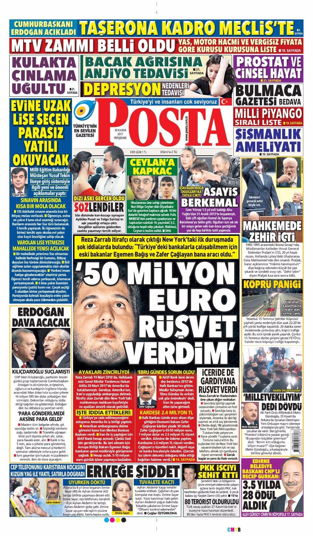 Günün gazete manşetleri - 30 Kasım 2017 - 1