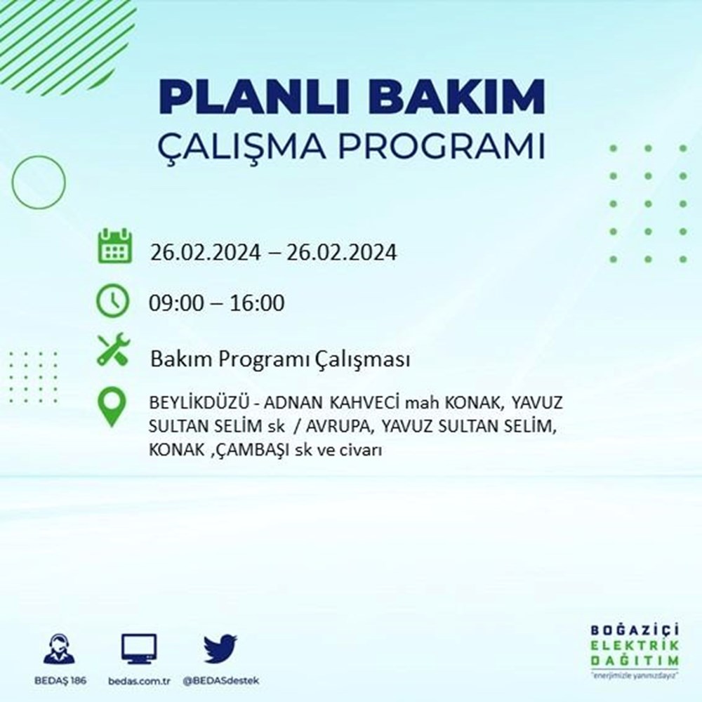 İstanbul'un 19 ilçesinde elektrik kesintisi: Elektrikler ne zaman gelecek? (26 Şubat BEDAŞ kesinti programı) - 27