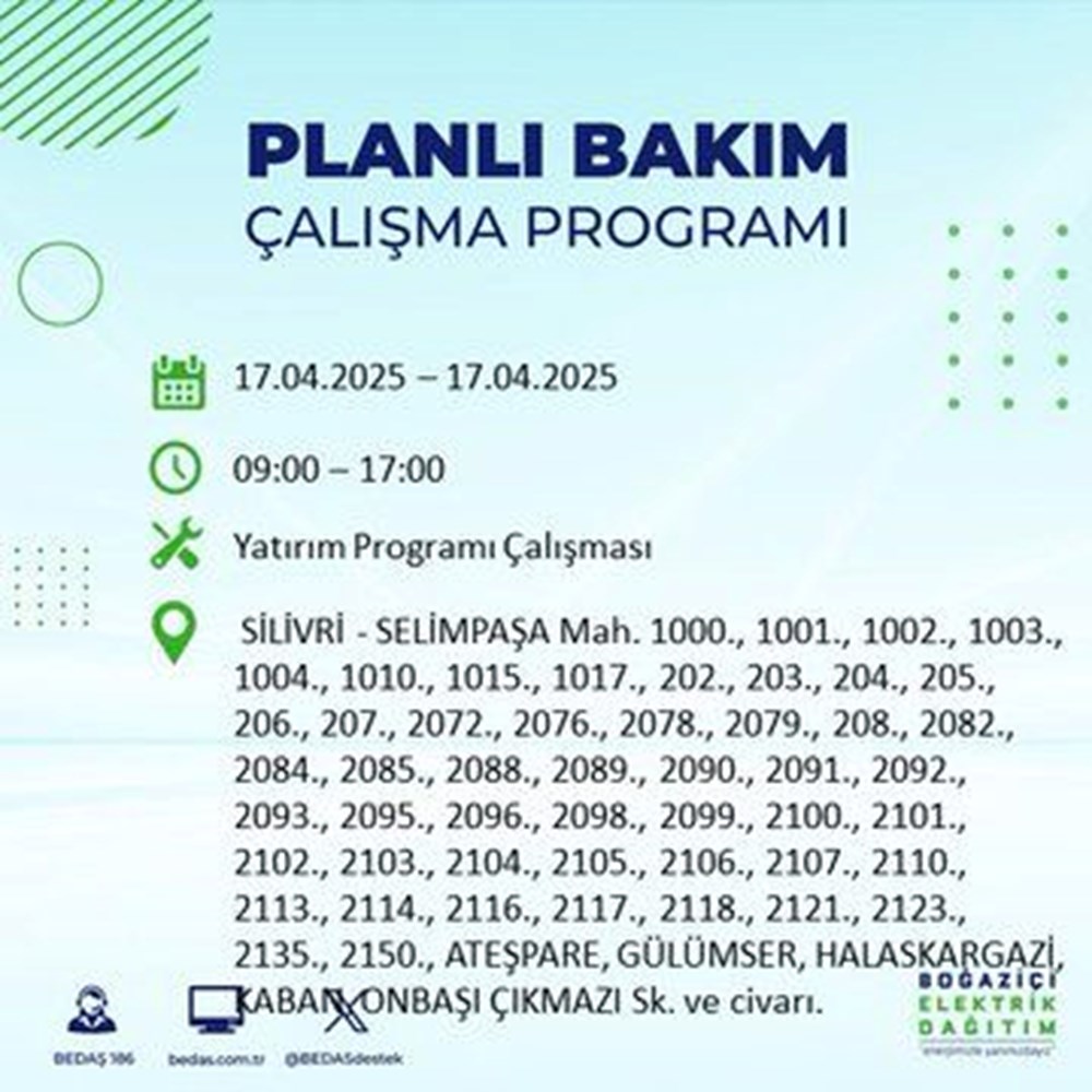 İstanbul'un 21 ilçesinde (Sultangazi, Şişli, Zeytinburnu...) elektrik kesintisi: Elektrikler ne vakit gelecek? 108 FTKhfmCSAUK rvW3ZdIPzg