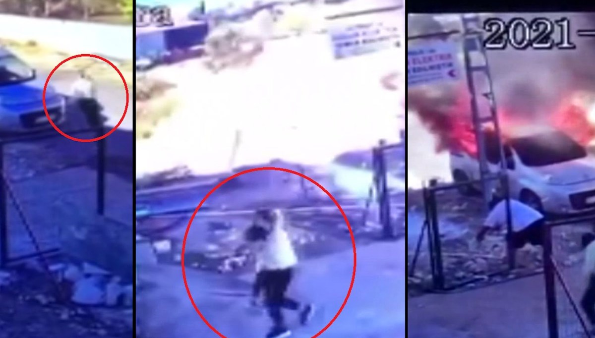 Alev alan araçtan oğlunu böyle kurtardı