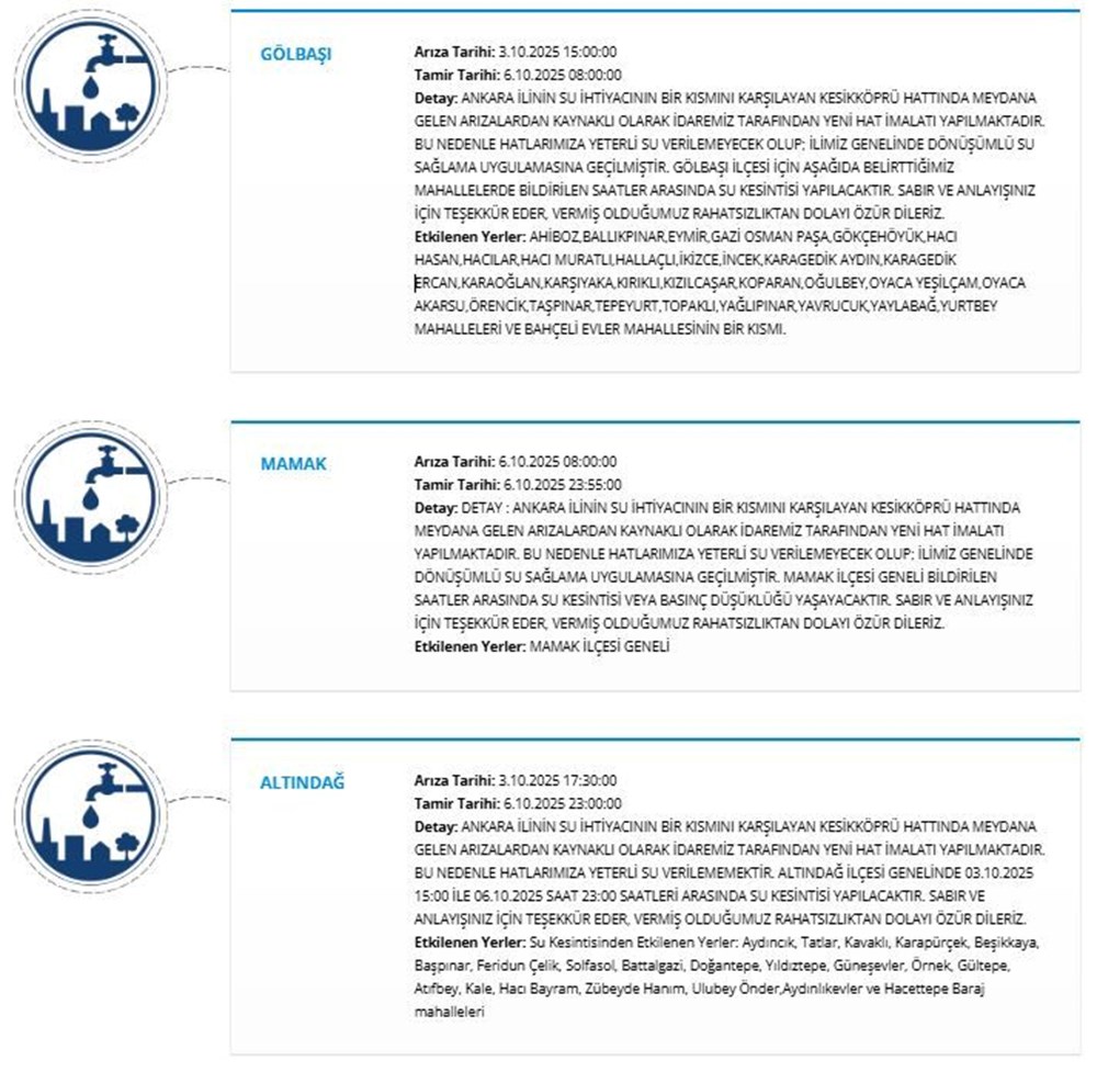 Ankara'nın 7 ilçesinde su kesintisi: Sular ne zaman gelecek? (ASKİ 6 Ekim su kesintisi programı) - 7