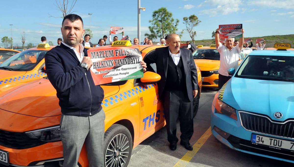 İstanbul Havalimanı taksicilerinden Filistin'e destek İstanbul Havalimanı taksicilerinden Filistin'e destek