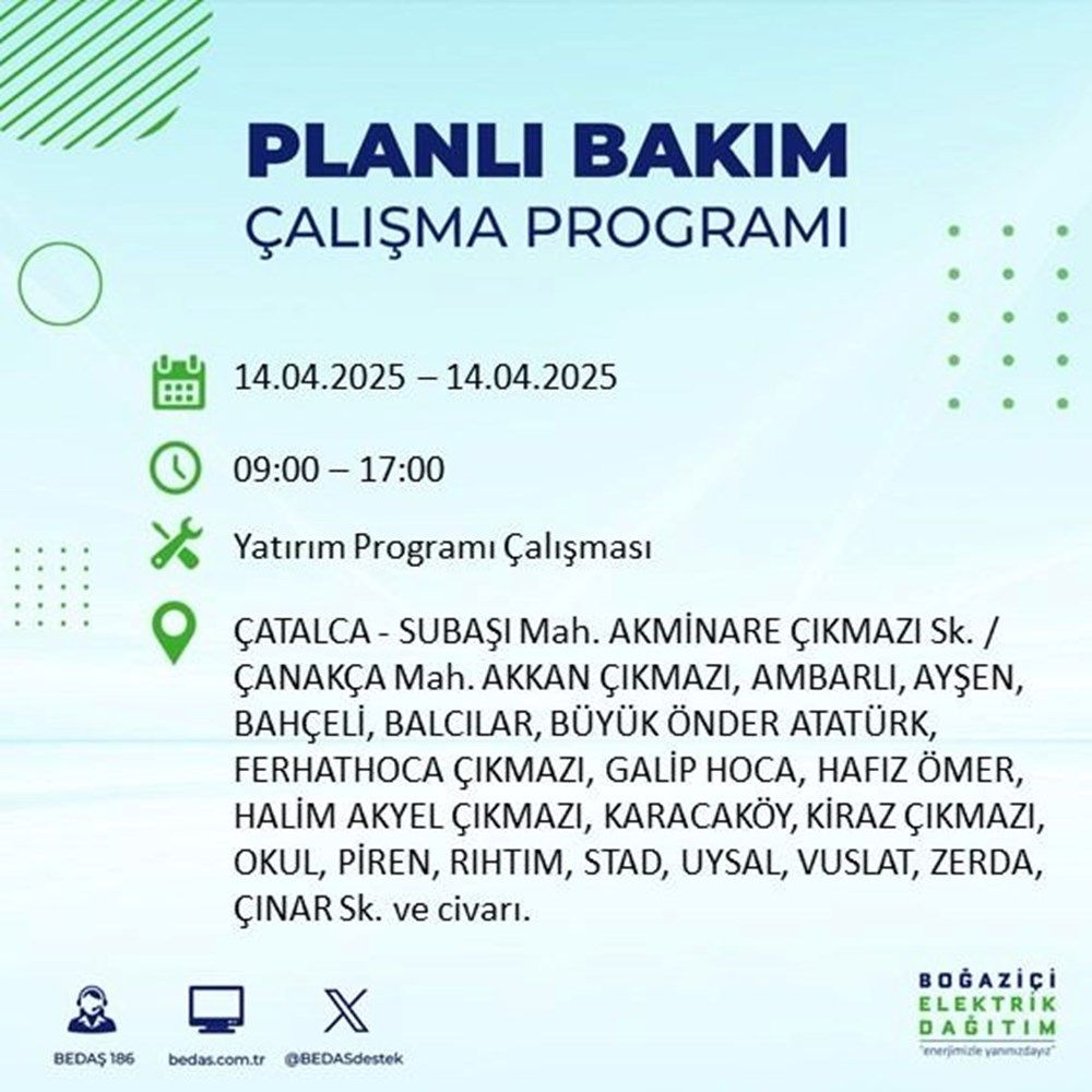 İstanbul'un 23 ilçesinde elektrik kesintisi: Elektrikler ne vakit gelecek? 9 saat sürecek (14 Nisan BEDAŞ kesinti programı) 121 FZ8hXFP4BU Kb0zzUipnYg
