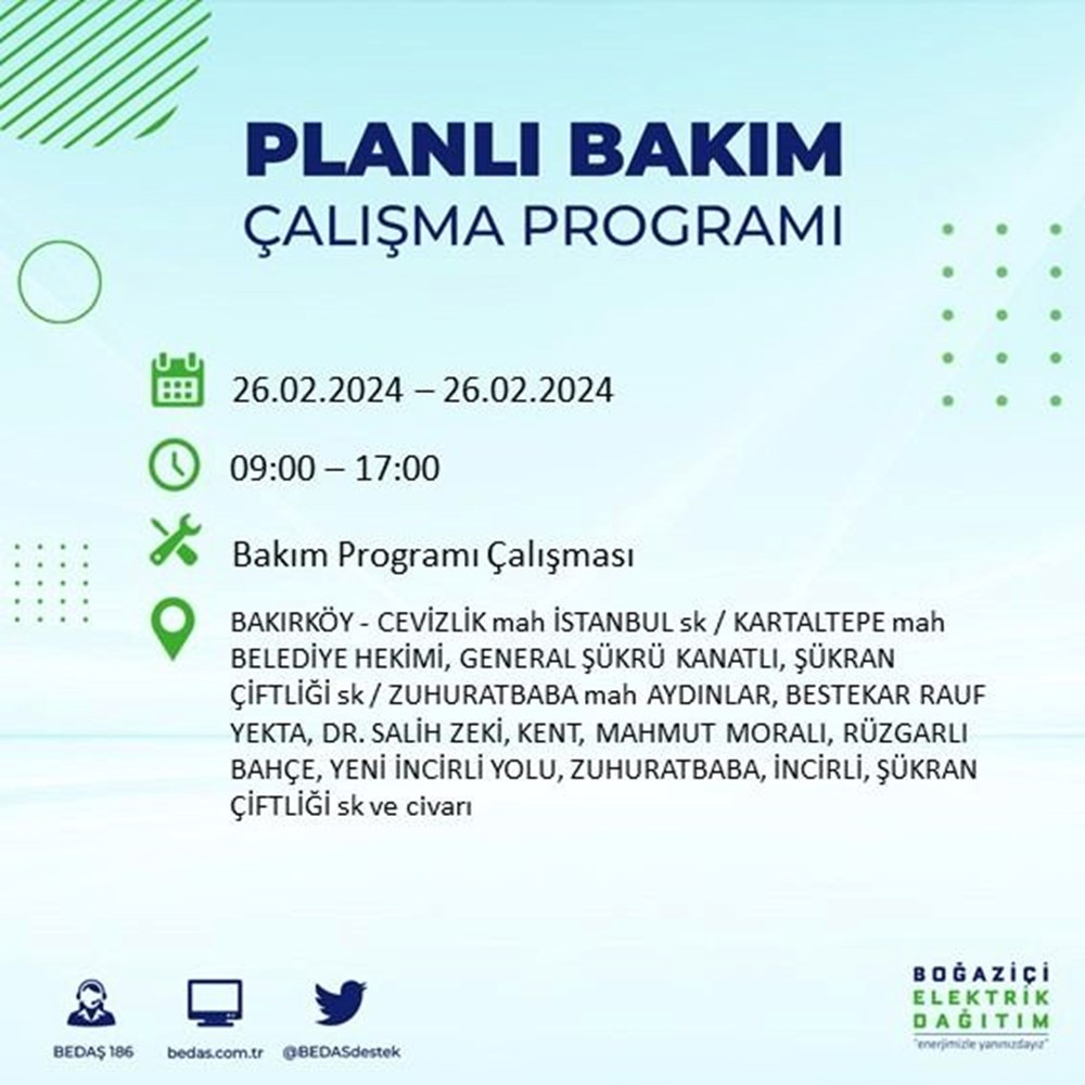 İstanbul'un 19 ilçesinde elektrik kesintisi: Elektrikler ne zaman gelecek? (26 Şubat BEDAŞ kesinti programı) - 20