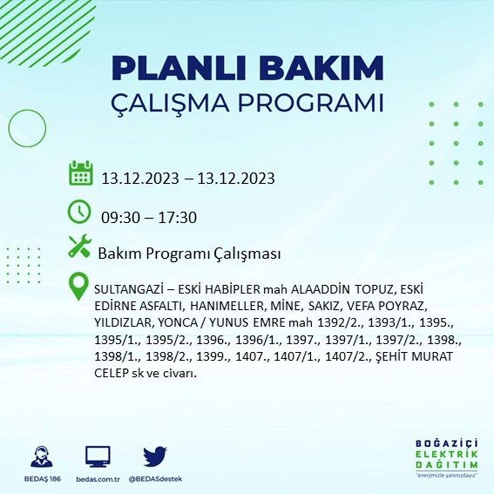 İstanbul'un 20 ilçesinde elektrik kesintisi: Elektrikler ne zaman gelecek? (13 Aralık BEDAŞ kesinti programı) - 35