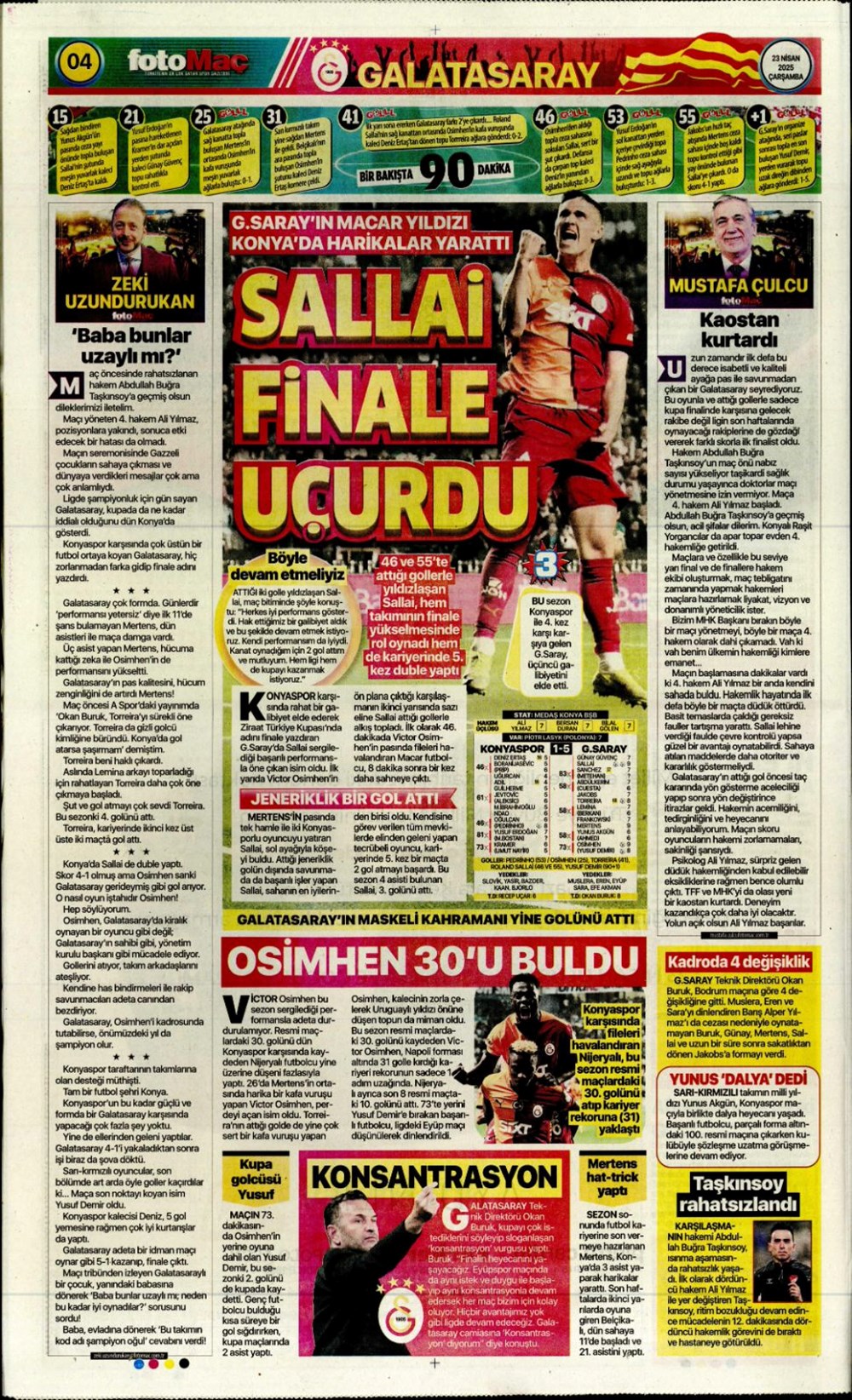 "Aslan finale kükredi" (23 Nisan 2025 spor manşetleri) - 14