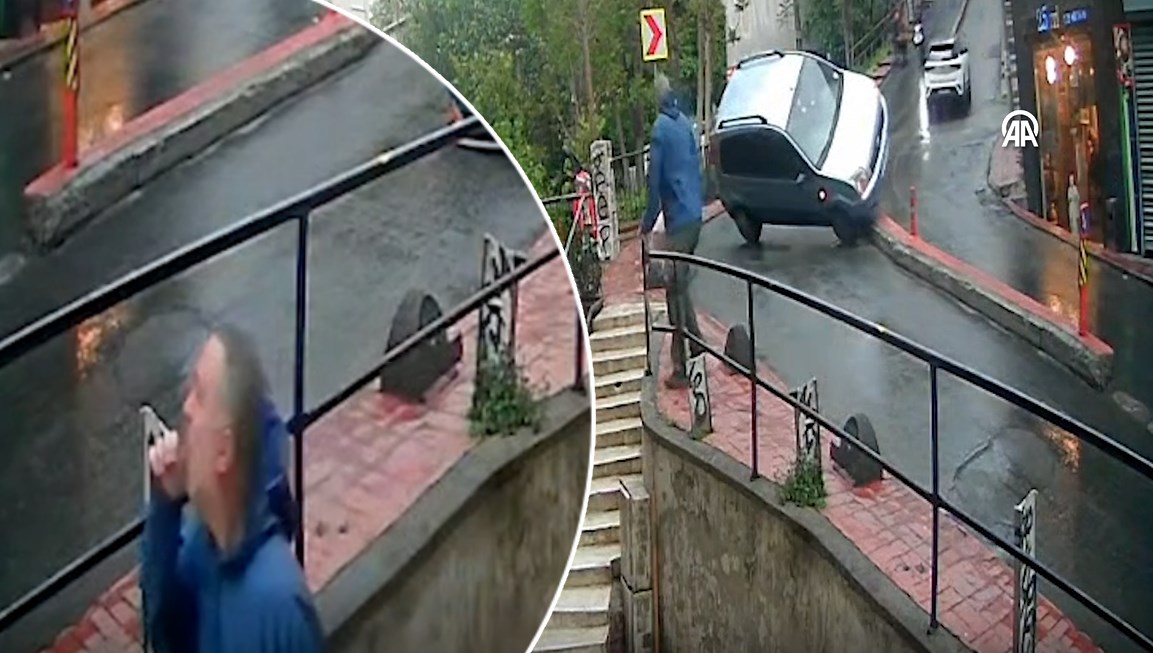 Takla atan araçtan birkaç adımla kurtuldu
