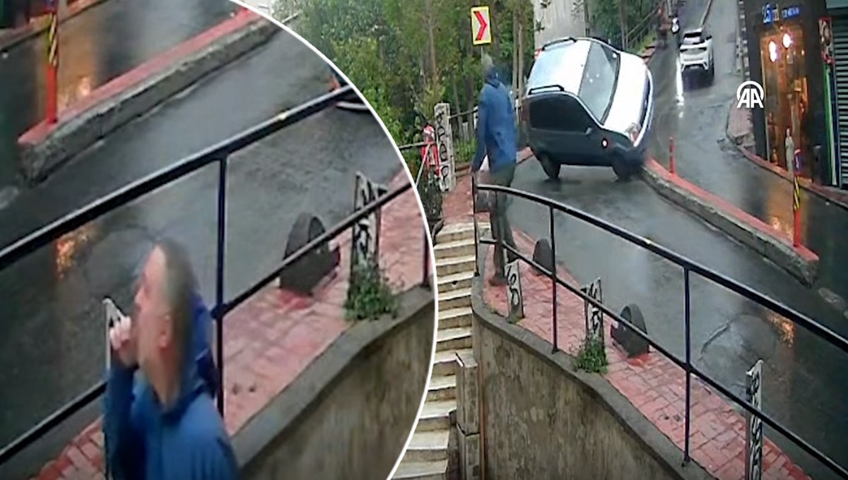 Takla atan araçtan birkaç adımla kurtuldu Takla atan araçtan birkaç adımla kurtuldu