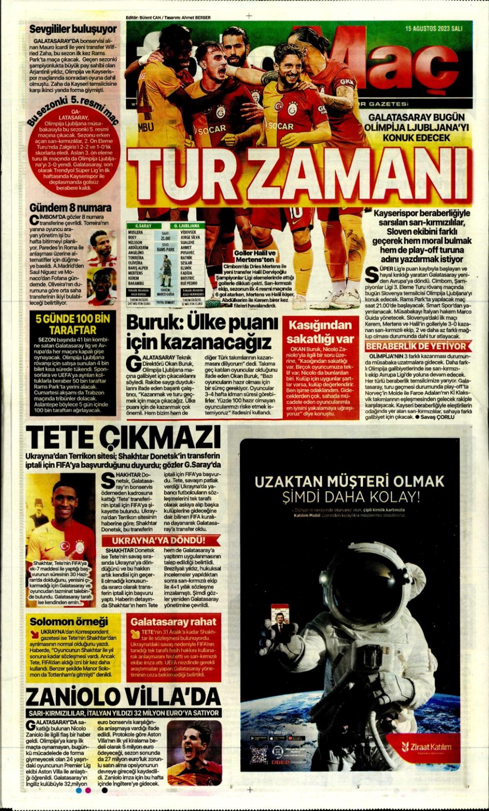 "Aslan'ın tur günü" | 15 Ağustos 2023 spor manşetleri - 2