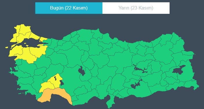 Meteoroloji tarafından sarı ve turuncu kodlu uyarı verilen iller...