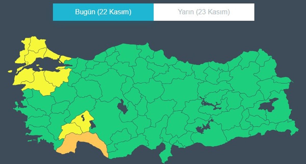 Meteoroloji tarafından sarı ve turuncu kodlu uyarı verilen iller... Meteoroloji tarafından sarı ve turuncu kodlu uyarı verilen iller...