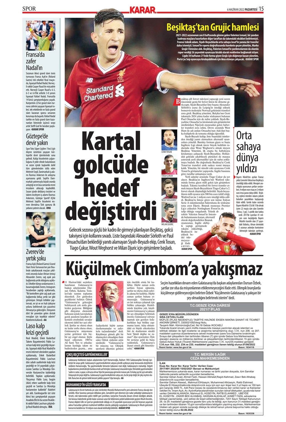 Günün spor manşetleri (6 Haziran 2022) - 23