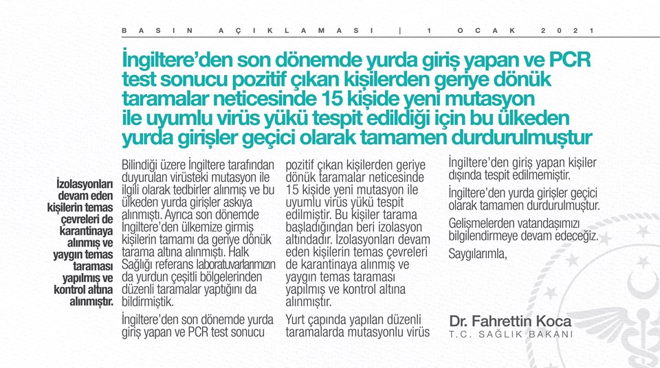 Sağlık Bakanı Koca: 15 kişide mutasyonlu virüs tespit edildi - 1