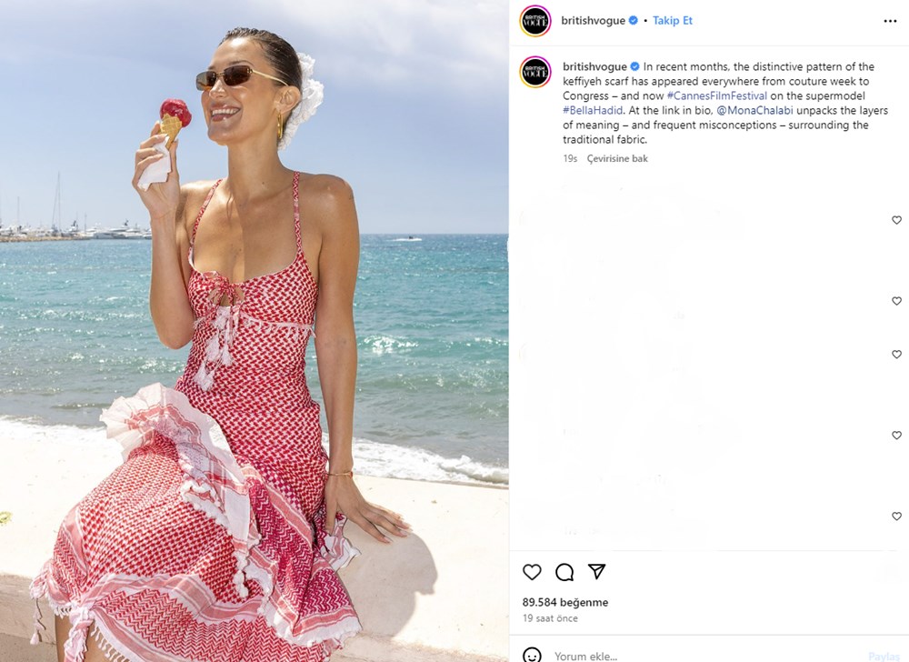 Filistin asıllı model Bella Hadid kefiye elbisesiyle Cannes'da - 5