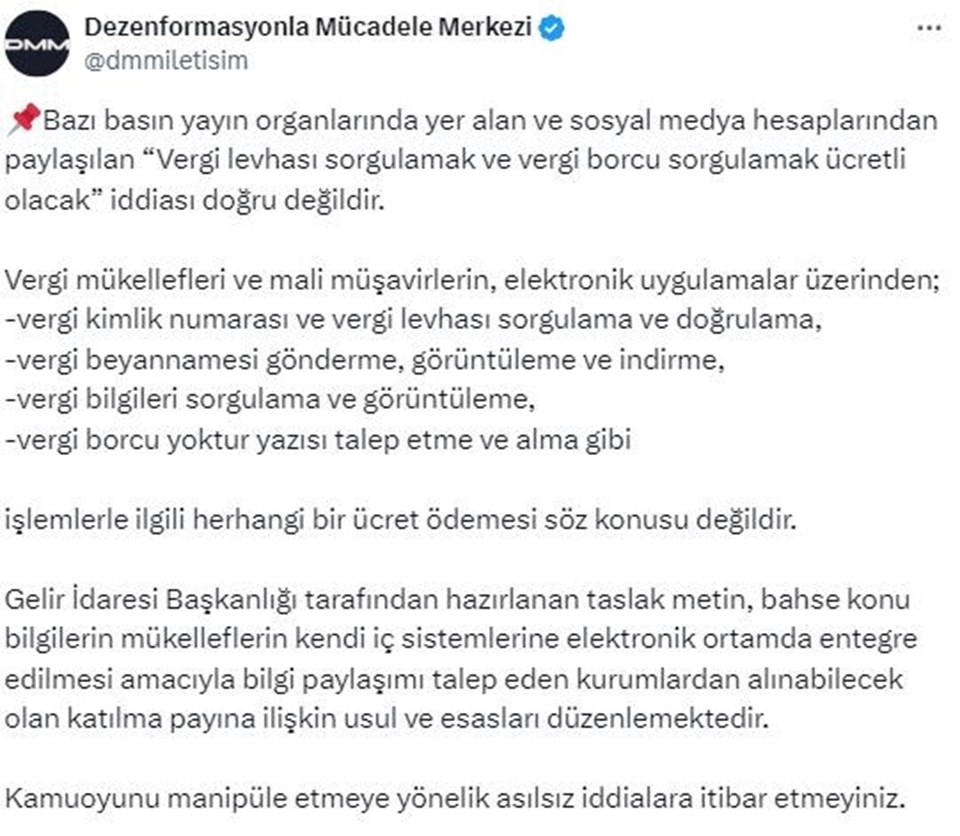 "Vergi levhası sorgulamak ve vergi borcu sorgulamak ücretli olacak" iddialarına açıklama geldi - 1