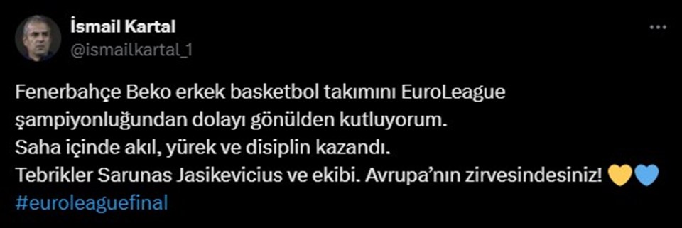 Fenerbahçe Beko şampiyon oldu, paylaşımlar üst üste geldi: Volkan Demirel, Arda Güler, Mourinho ve İsmail Kartal - 3
