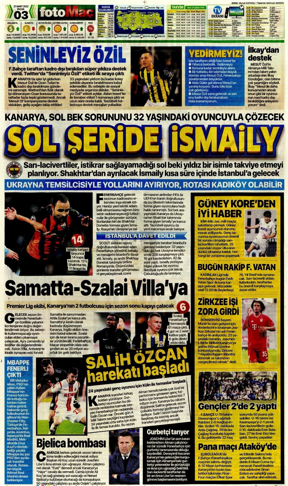 Günün spor manşetleri (27 Mart 2022) - 2