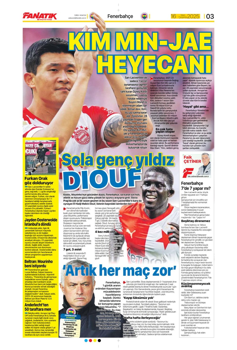 "Kim Min-Jae harekatı" (16 Nisan 2025 spor manşetleri) - 10