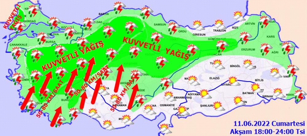 Meteoroloji harita ile uyardı: Şiddetli yağışlara dikkat (11 Haziran 2022 hava durumu) - 9