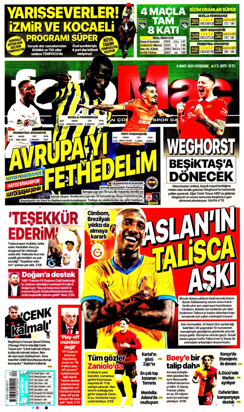 Günün spor manşetleri (9 Mart 2023) - 1