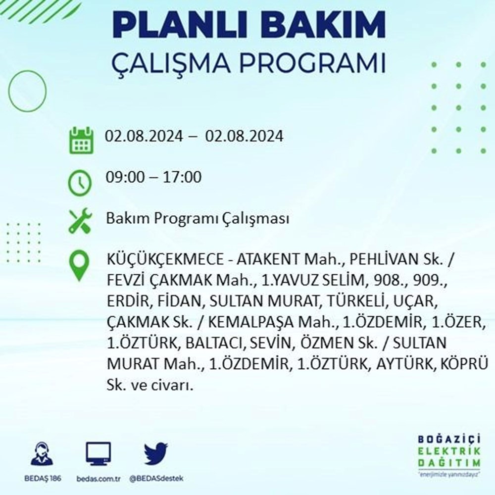 İstanbul'un 22 ilçesinde elektrik kesintisi: Elektrikler ne zaman gelecek? (2 Ağustos BEDAŞ kesinti programı) - 41