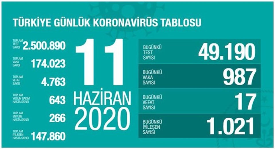 SON DAKİKA HABERİ... 11 Haziran corona virüs tablosu: Son 24 saatte 17 can kaybı - 1