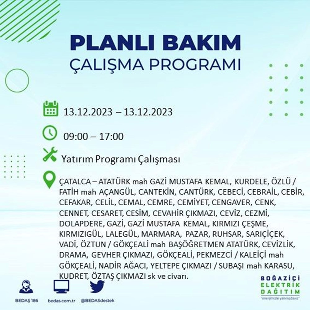 İstanbul'un 20 ilçesinde elektrik kesintisi: Elektrikler ne zaman gelecek? (13 Aralık BEDAŞ kesinti programı) - 17