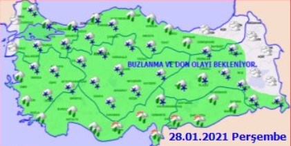 28 Ocak Perşembe hava tahmini haritası (MGM)