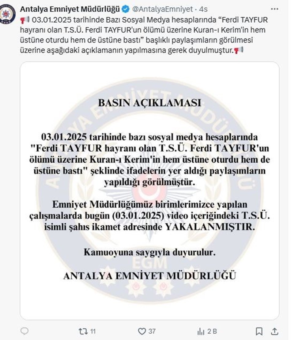 Ferdi Tayfur hayranı gözaltına alındı: Kur'an-ı Kerim'in üzerine oturup ayağıyla bastı - 1