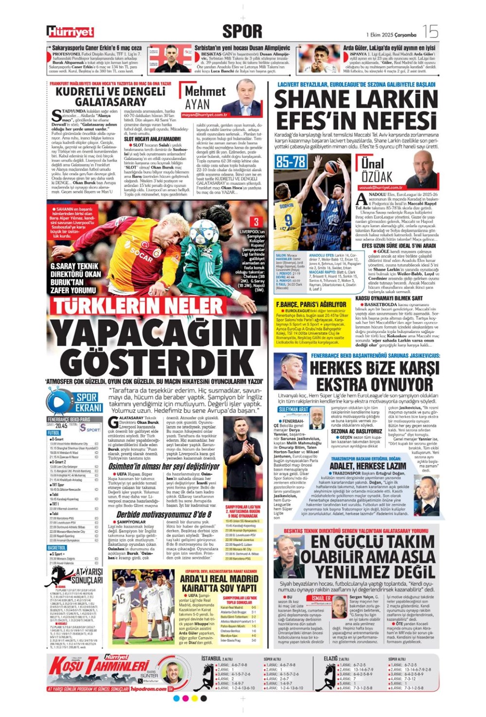 "Adı Aslan, işi destan" (1 Ekim 2025 spor manşetleri) - 21