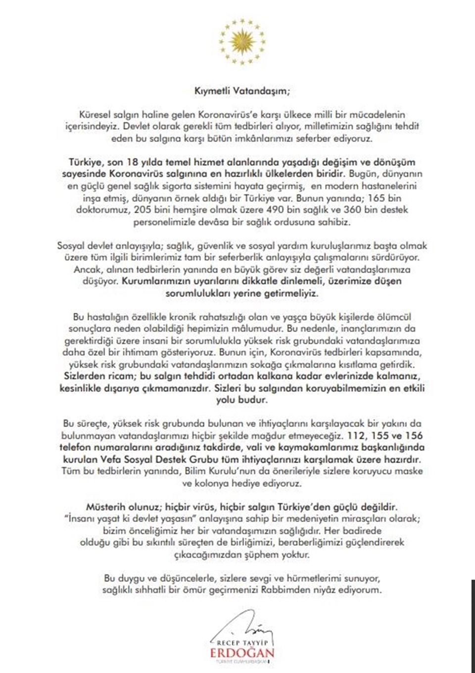 SON DAKİKA HABERİ: Cumhurbaşkanı Erdoğan'dan vatandaşa corona virüs mektubu: Tüm tedbirleri alıyoruz - 1