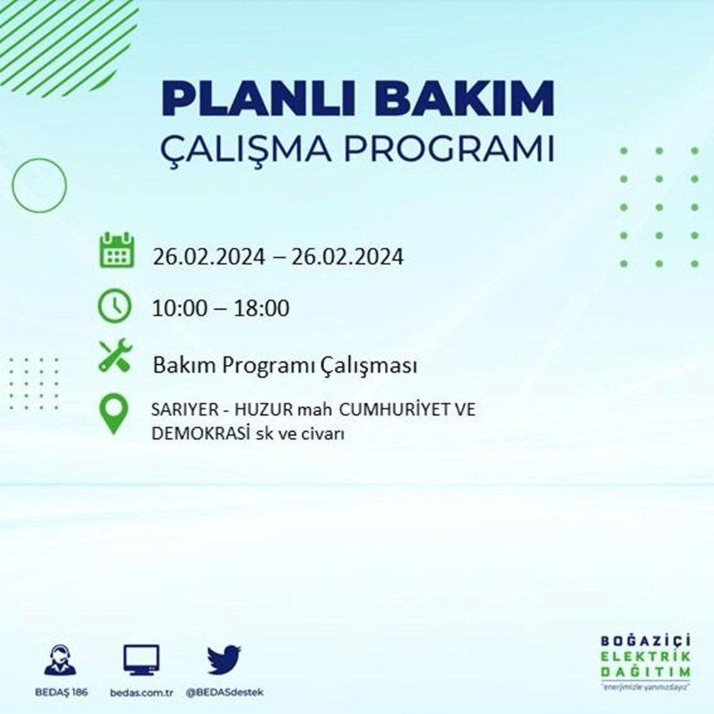 İstanbul'un 19 ilçesinde elektrik kesintisi: Elektrikler ne zaman gelecek? (26 Şubat BEDAŞ kesinti programı) - 49