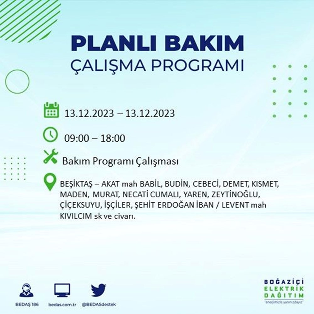 İstanbul'un 20 ilçesinde elektrik kesintisi: Elektrikler ne zaman gelecek? (13 Aralık BEDAŞ kesinti programı) - 12