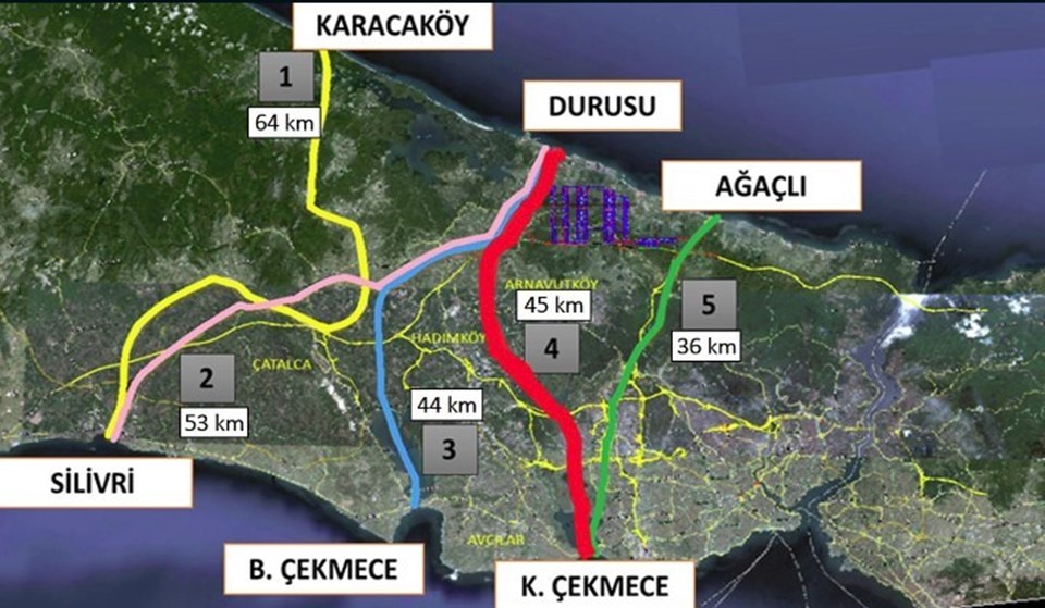 Kanal İstanbul'un yapılacağı Küçükçekmece-Durusu hattı (Kırmızı ile belirlenmiş olan)