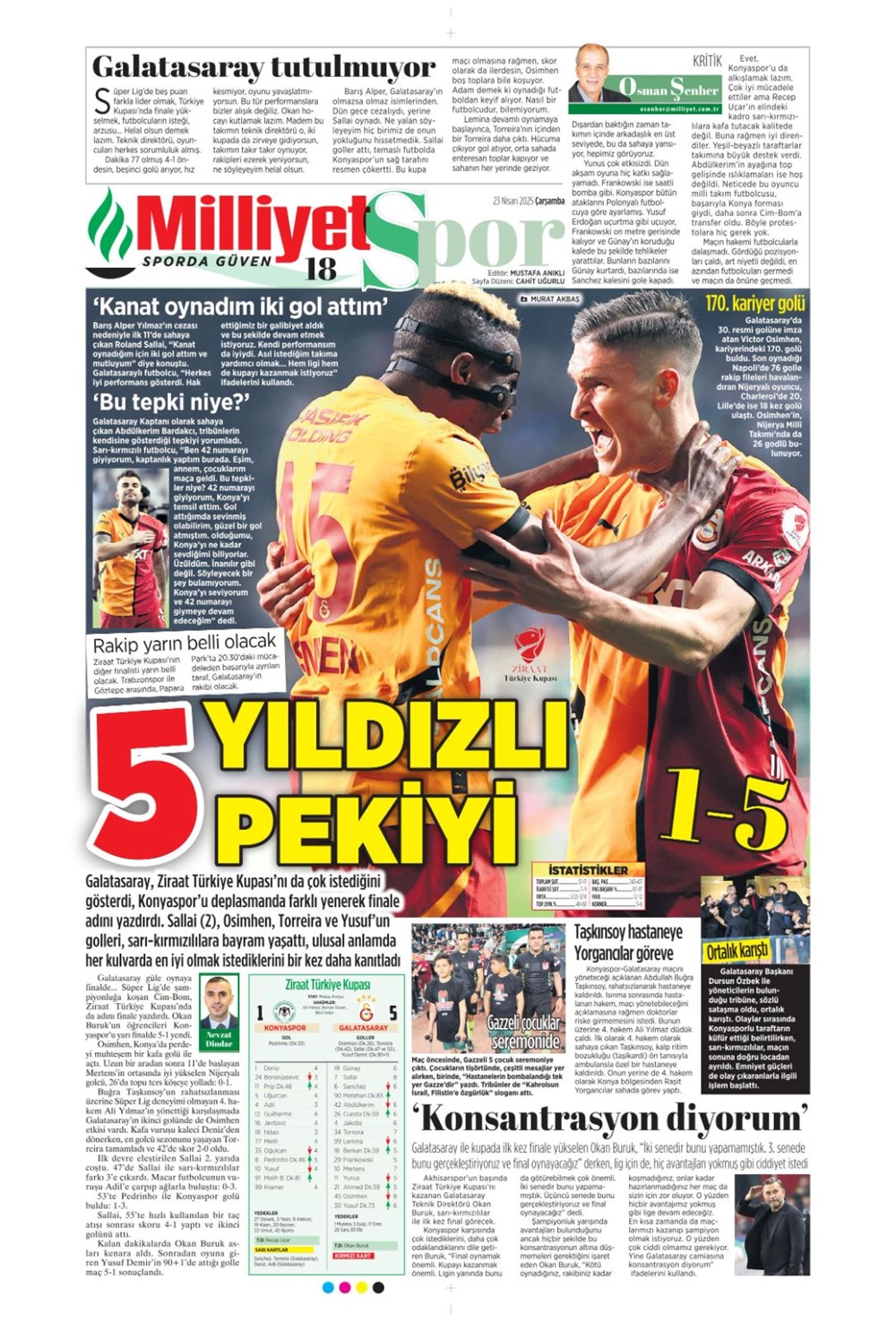 "Aslan finale kükredi" (23 Nisan 2025 spor manşetleri) - 24