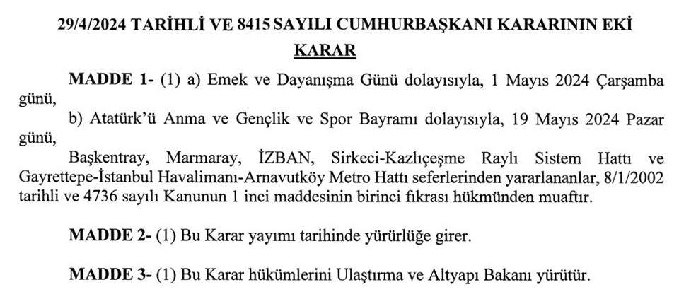 SON DAKİKA HABERİ: 1 Mayıs ve 19 Mayıs'ta raylı sistemde ulaşım ücretsiz - 1