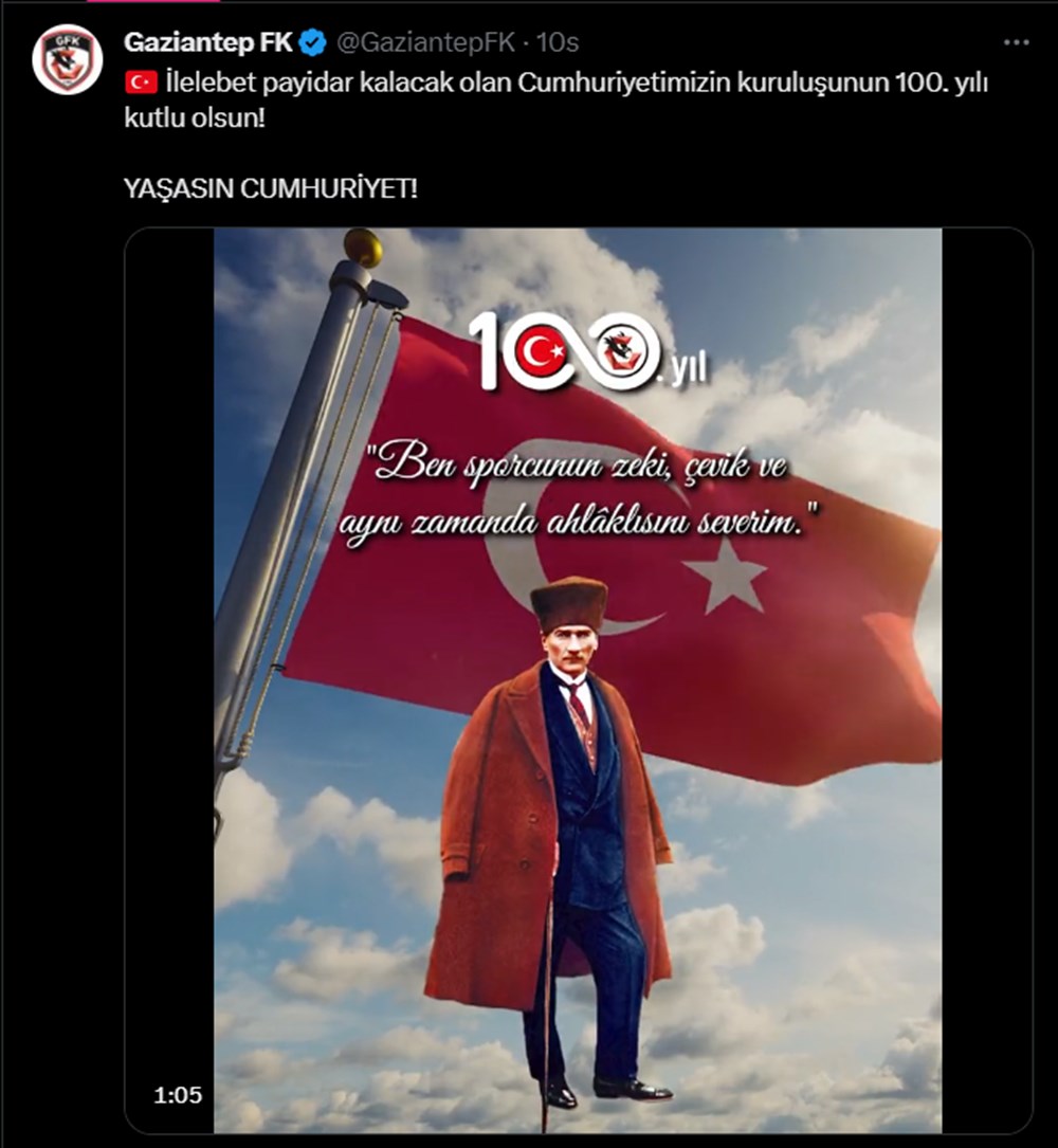 Süper Lig takımlarından 29 Ekim Cumhuriyet bayramı mesajı - 18