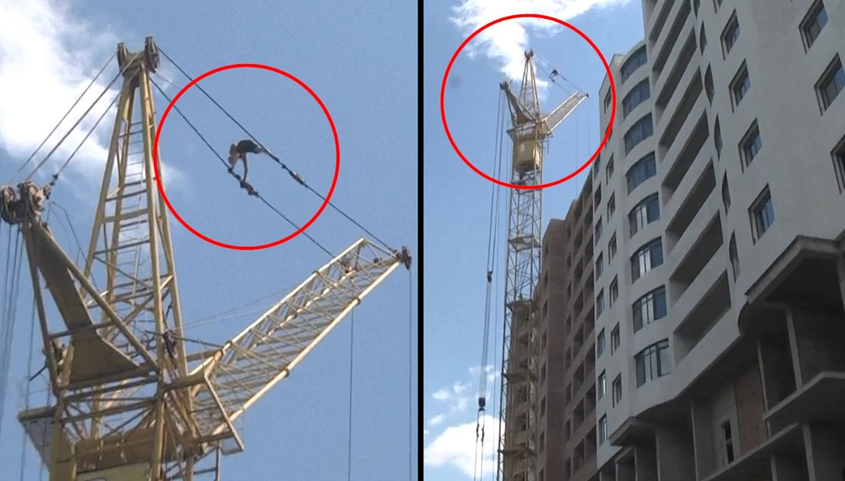 40 metre yükseklikteki vincin tepesinden itfaiye kurtardı