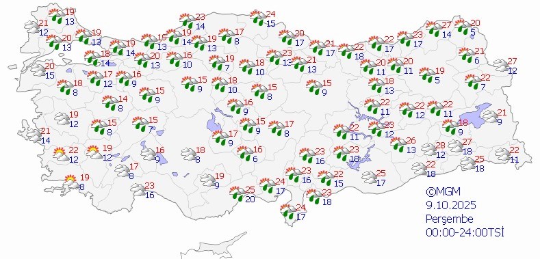 Perşembe günü yağışların yurt geneline yayılması bekleniyor.