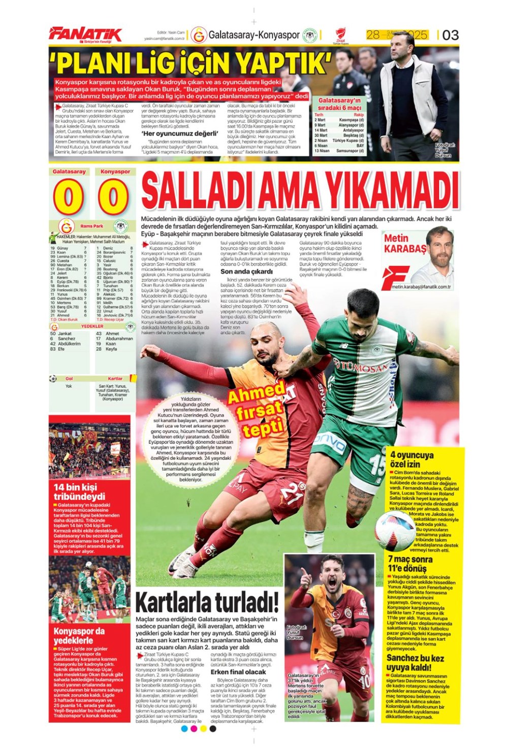 "Çeyrek finalde derbi var" (28 Şubat 2025 spor manşetleri) - 2
